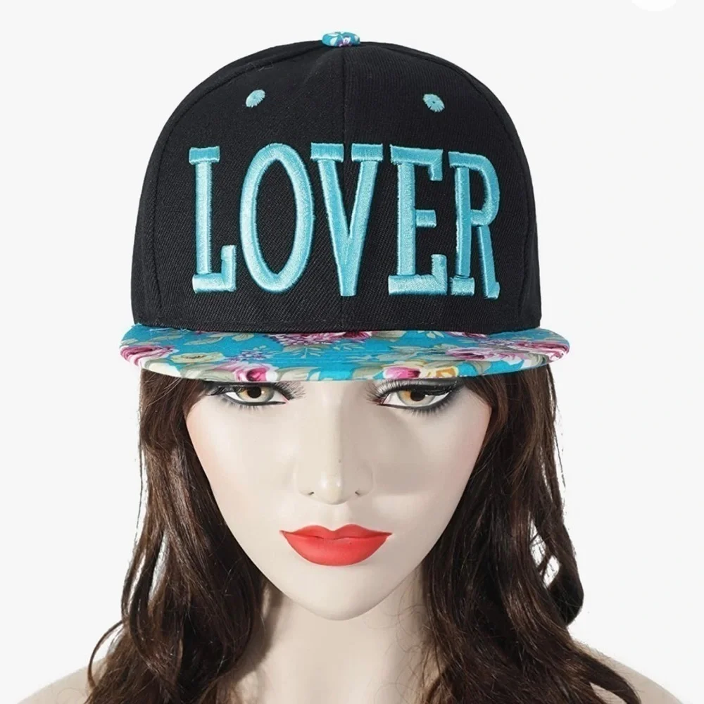 Women’s Lover Baseball Hat Visor Cap Blue and Black Floral